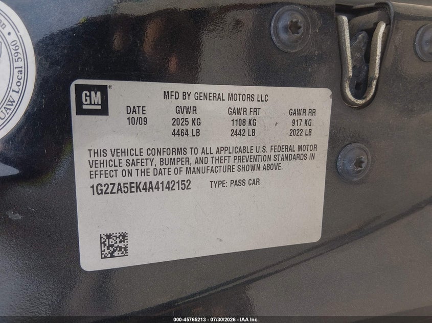 2010 Pontiac G6 VIN 1G2ZA5EK4A4142152 IAAI salvage auction — SIDE, Salvage (Arkansas), sold $350 on 2026-09-02 (photo 9)