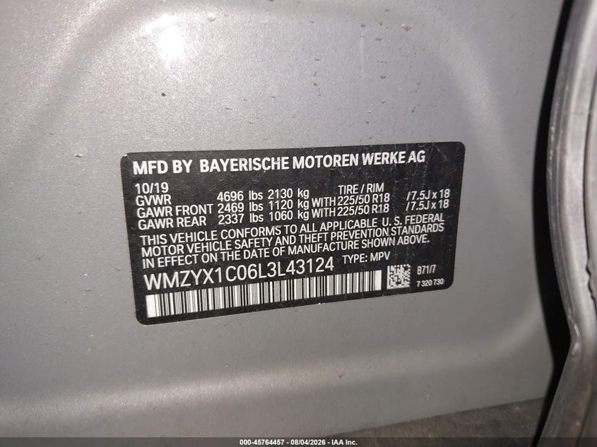 2020 Mini Countryman VIN WMZYX1C06L3L43124 IAAI salvage auction — REAR END, Salvage Title, sold $5,500 on 2026-09-07 (photo 9)