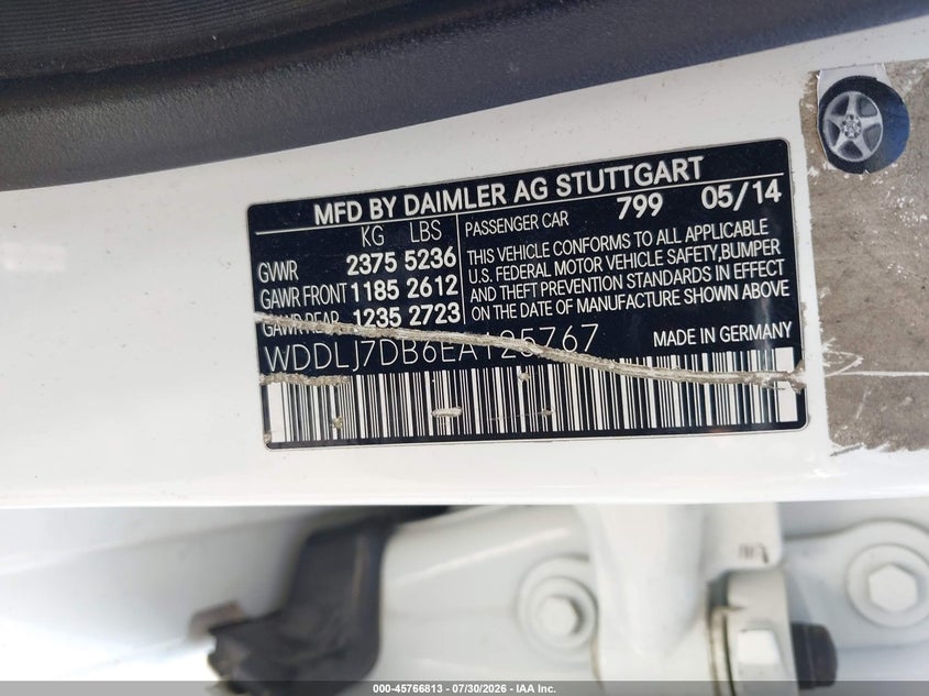 2014 Mercedes-benz Cls-klasse VIN WDDLJ7DB6EA125767 IAAI salvage auction — LEFT SIDE, Salvage Title, sold $1,750 on 2026-08-13 (photo 9)