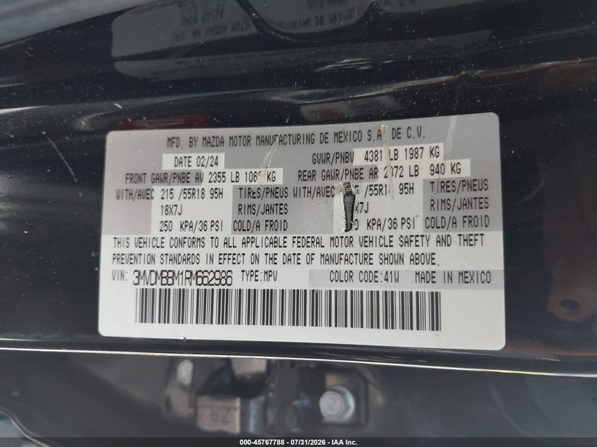 2024 Mazda Cx-30 VIN 3MVDMBBM1RM662986 IAAI salvage auction — SUSPENSION, Salvage Title, sold $11,800 on 2026-08-03 (photo 9)
