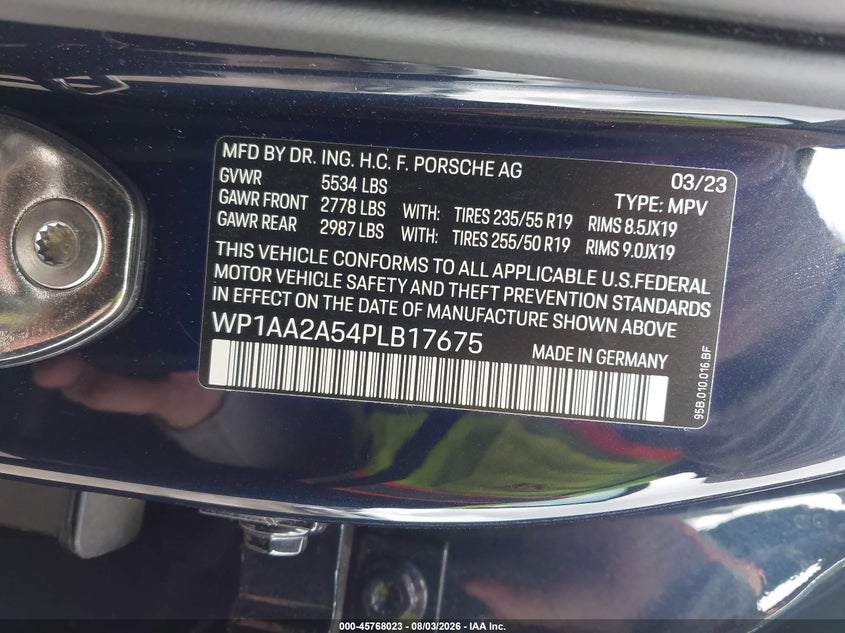 2023 Porsche Macan VIN WP1AA2A54PLB17675 IAAI salvage auction — ELECTRICAL, Rebuildable (Florida), sold $22,100 on 2026-08-10 (photo 9)