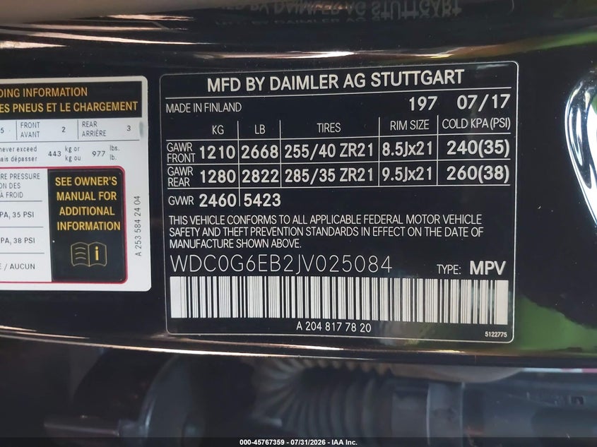 2018 Mercedes-benz VIN WDC0G6EB2JV025084 IAAI salvage auction — FRONT END, Salvage (Virginia), sold $8,900 on 2026-08-13 (photo 9)
