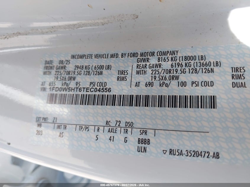 2026 Ford VIN 1FD0W5HT6TEC04556 IAAI salvage auction — SIDE, Enterprise Vehicles Clear Only (Texas), sold $39,000 on 2026-08-24 (photo 8)