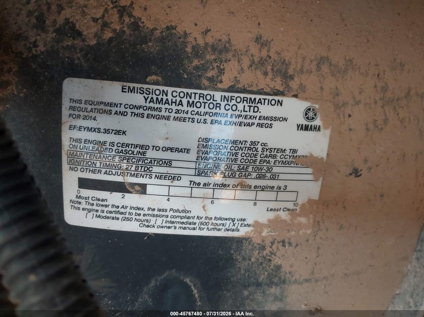 2014 Yamaha VIN 00000000000602973 IAAI salvage auction — WATER/FLOOD, Salvage Title, sold $275 on 2026-08-21 (photo 9)