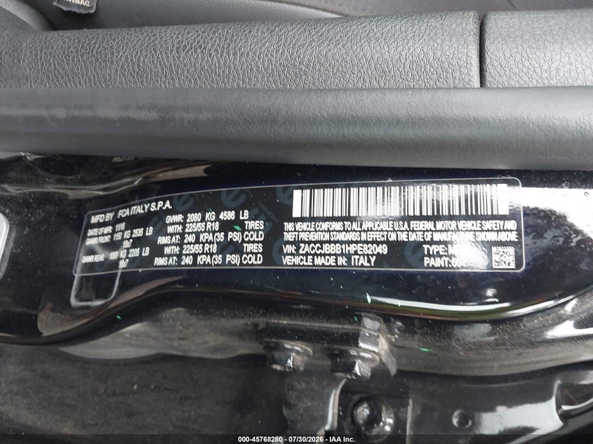 2017 Jeep Renegade VIN ZACCJBBB1HPE82049 IAAI salvage auction — NORMAL WEAR, Clear (Rhode Island), sold $2,400 on 2026-08-11 (photo 9)