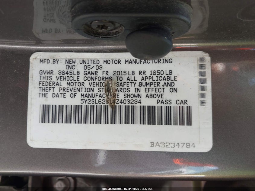 2004 Pontiac Vibe VIN 5Y2SL62814Z403234 IAAI salvage auction — RIGHT FRONT, Clear (Virginia), sold $500 on 2026-08-19 (photo 9)
