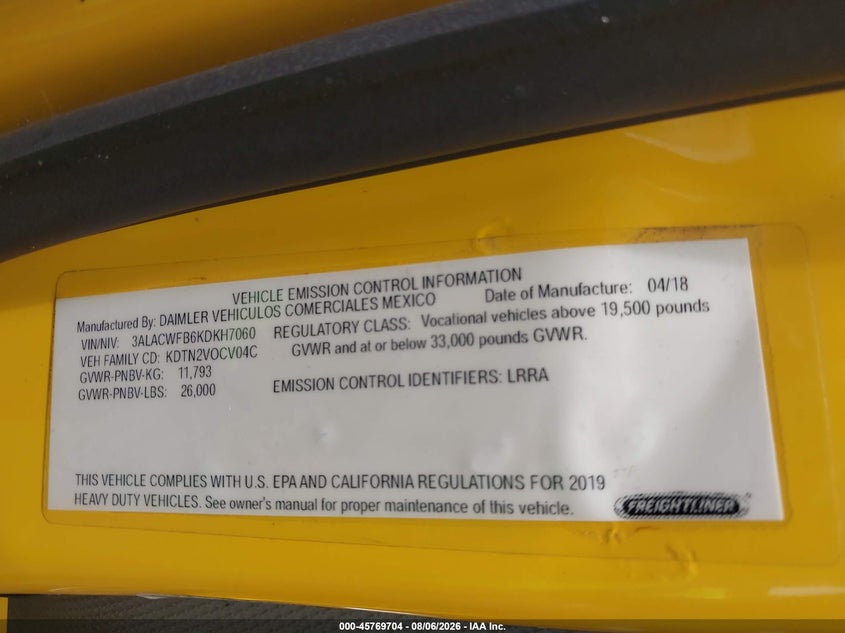 2019 Freightliner M2 106 VIN 3ALACWFB6KDKH7060 IAAI salvage auction — REPOSSESSION, Clear (California), sold $17,500 on 2026-09-10 (photo 8)