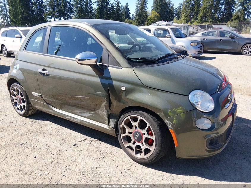 2013 Fiat 500 VIN 3C3CFFBR5DT663426 IAAI salvage auction — RIGHT FRONT, Salvage Title, sold $475 on 2026-08-13 (photo 1)