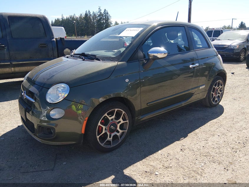 2013 Fiat 500 VIN 3C3CFFBR5DT663426 IAAI salvage auction — RIGHT FRONT, Salvage Title, sold $475 on 2026-08-13 (photo 2)