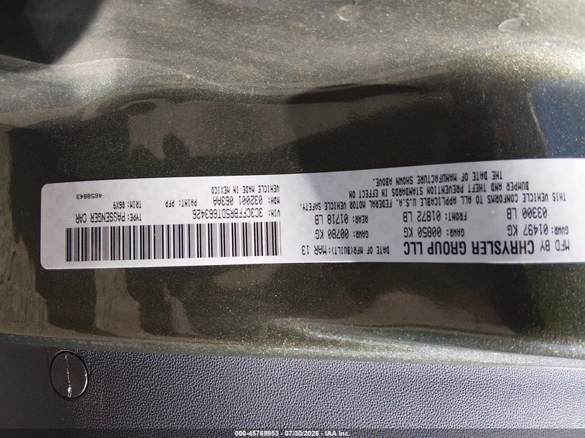 2013 Fiat 500 VIN 3C3CFFBR5DT663426 IAAI salvage auction — RIGHT FRONT, Salvage Title, sold $475 on 2026-08-13 (photo 9)