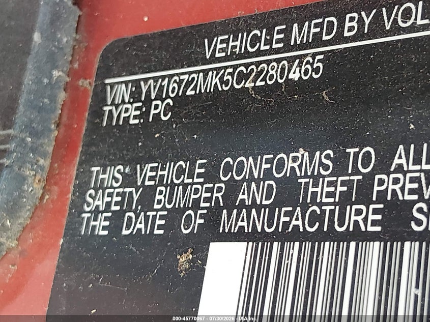 2012 Volvo C30 VIN YV1672MK5C2280465 IAAI salvage auction — NORMAL WEAR, Original (Texas), sold $425 on 2026-08-04 (photo 9)