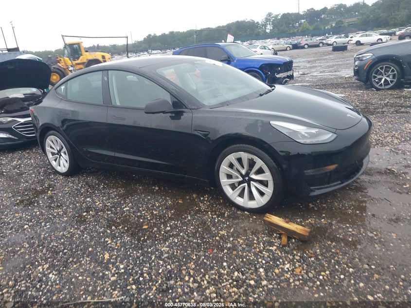 2022 Tesla Model 3 VIN 5YJ3E1EA9NF210076 IAAI salvage auction — LEFT REAR, Mv-907A (New York), sold $9,250 on 2026-08-29 (photo 1)