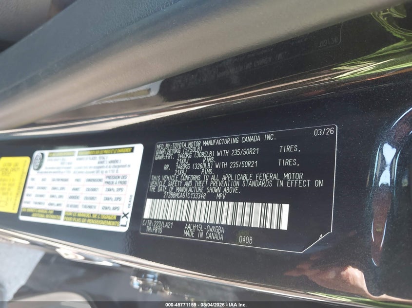 2026 Lexus Rx VIN 2T2BBMCA6TC133348 IAAI salvage auction — RIGHT FRONT, Salvage Title, sold $33,500 on 2026-09-14 (photo 9)