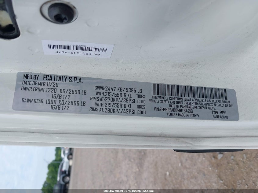 2021 Ram Promaster city VIN ZFBHRFAB0M6T34210 IAAI salvage auction — FRONT END, Clear (Pennsylvania), sold $3,700 on 2026-08-11 (photo 9)