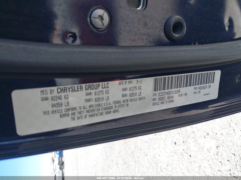 2012 Dodge Challenger VIN 2C3CDYAG8CH128258 IAAI salvage auction — FRONT END, Salvage Title, sold $1,200 on 2026-08-10 (photo 9)