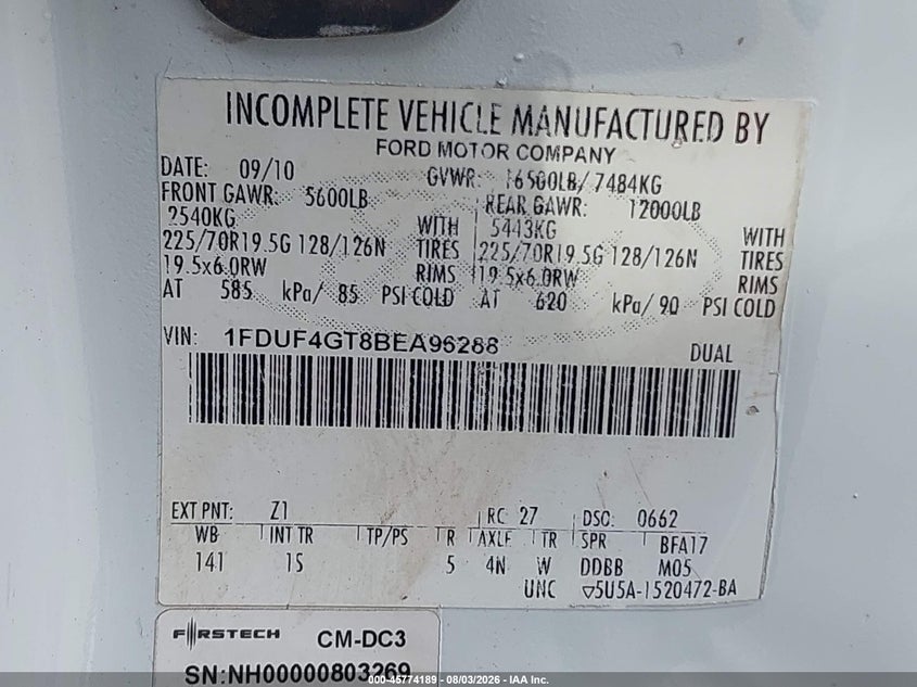 2011 Ford F-450 VIN 1FDUF4GT8BEA96288 IAAI salvage auction — NORMAL WEAR, Clear (Florida), sold $9,100 on 2026-08-27 (photo 8)