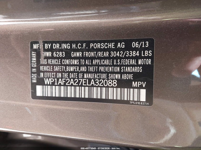 2014 Porsche Cayenne VIN WP1AF2A27ELA32088 IAAI salvage auction — NORMAL WEAR, Clear (North Carolina), sold $3,250 on 2026-08-07 (photo 9)
