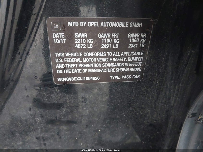 2018 Buick Regal VIN W04GV8SXXJ1064626 IAAI salvage auction — RIGHT SIDE, Salvage (Pennsylvania), sold $3,100 on 2026-08-23 (photo 9)