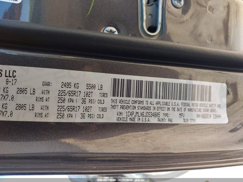 2018 Jeep Cherokee VIN 1C4PJMLX6JD534805 IAAI salvage auction — FRONT END, Salvage (Arizona), sold $1,850 on 2026-08-06 (photo 9)