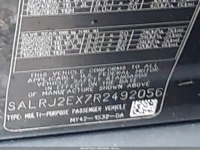 2024 Land rover Discovery VIN SALRJ2EX7R2492056 IAAI salvage auction — WATER/FLOOD, Mv-907A (New York), sold $18,500 on 2026-08-21 (photo 9)