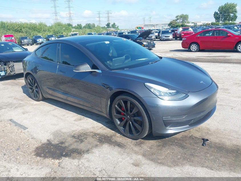 2019 Tesla Model 3 VIN 5YJ3E1EB9KF438423 IAAI salvage auction — REPOSSESSION, Wait Title, sold $14,050 on 2026-08-24 (photo 1)