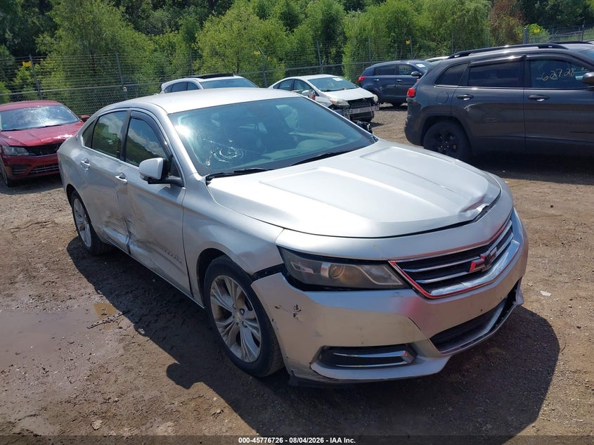 2014 Chevrolet Impala VIN 1G1125S35EU143473 IAAI salvage auction — FRONT & REAR, Wait Title, sold $25 on 2026-08-27 (photo 1)