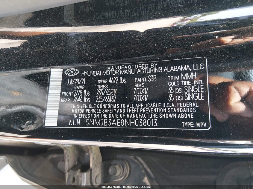 2022 Hyundai Tucson VIN 5NMJB3AE8NH038013 IAAI salvage auction — FRONT END, Salvage (Oklahoma), sold $2,450 on 2026-09-08 (photo 9)