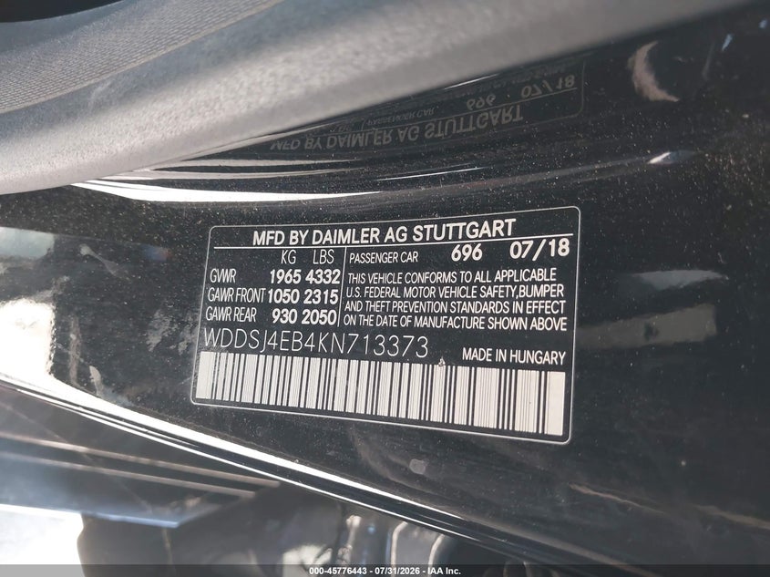 2019 Mercedes-benz Cla-klasse VIN WDDSJ4EB4KN713373 IAAI salvage auction — LEFT FRONT, Salvage (California), sold $2,150 on 2026-08-19 (photo 9)