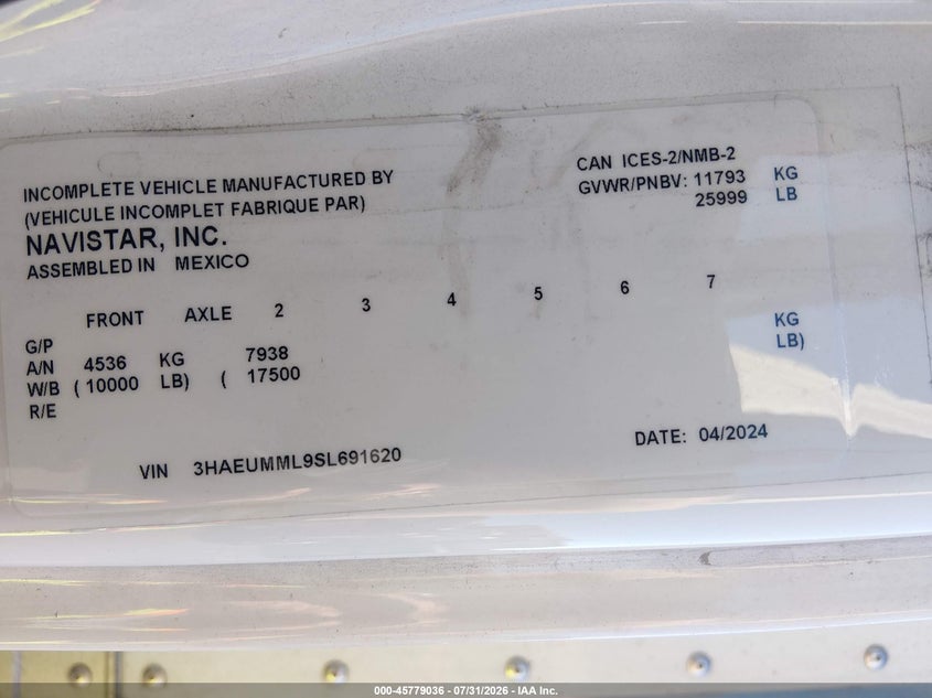 2025 International Mv-series VIN 3HAEUMML9SL691620 IAAI salvage auction — NORMAL WEAR, Enterprise Vehicles Salvage (Arizona), sold $13,800 on 2026-08-26 (photo 8)
