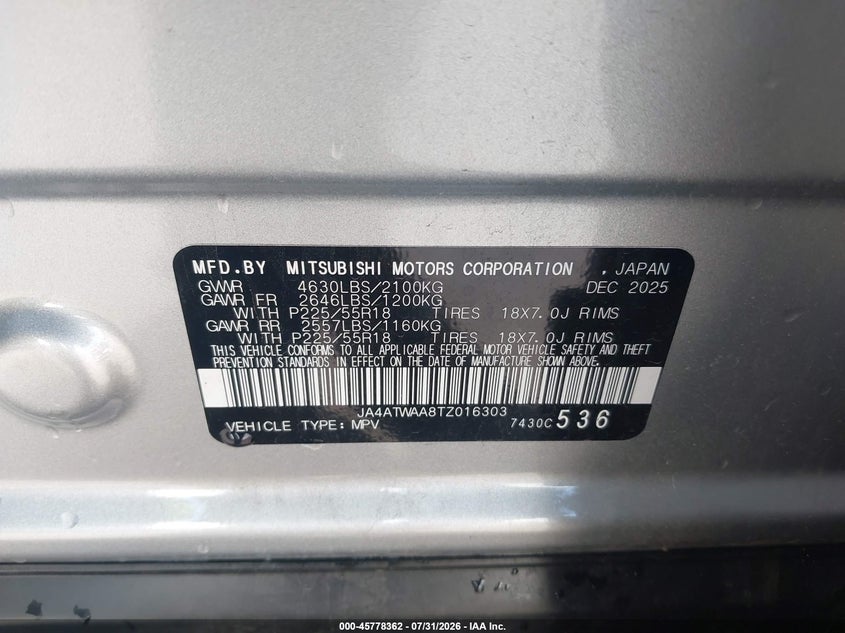 2026 Mitsubishi Eclipse cross VIN JA4ATWAA8TZ016303 IAAI salvage auction — RIGHT SIDE, Salvage Title, sold $11,150 on 2026-08-05 (photo 9)