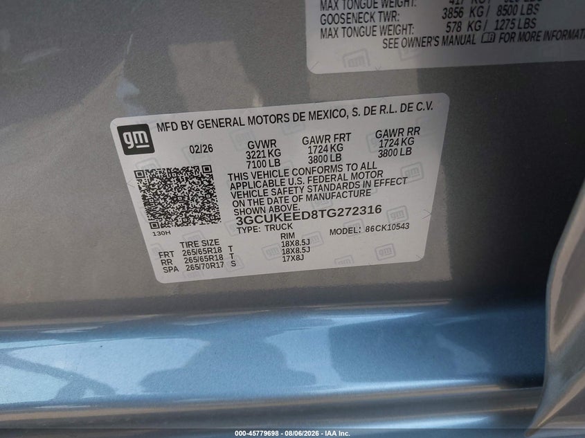 2026 Chevrolet Silverado VIN 3GCUKEED8TG272316 IAAI salvage auction — RIGHT REAR, Salvage Certificate (California), sold $26,750 on 2026-09-11 (photo 9)