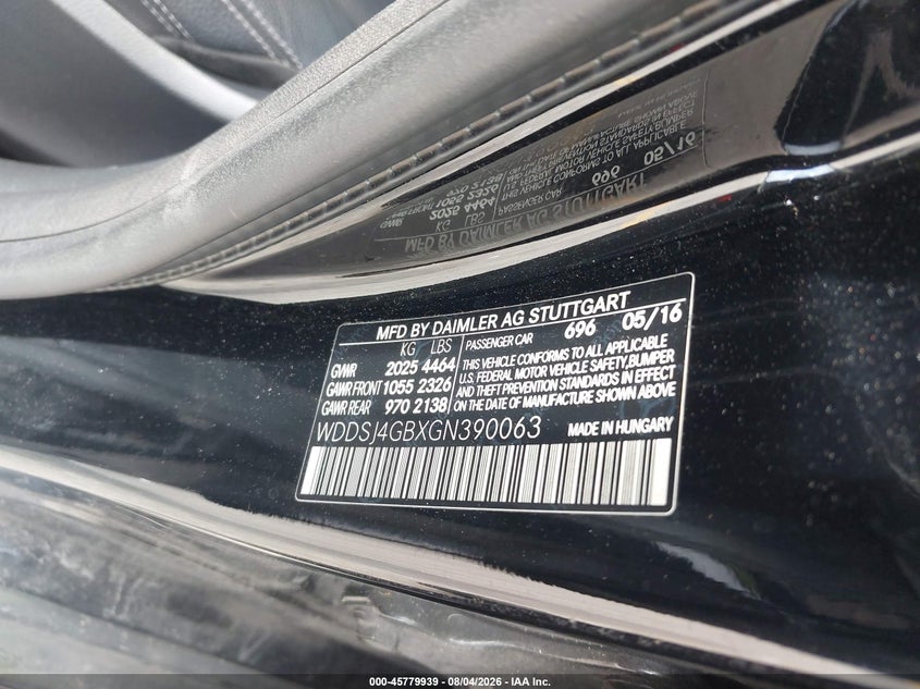 2016 Mercedes-benz Cla-klasse VIN WDDSJ4GBXGN390063 IAAI salvage auction — NORMAL WEAR, Salvage Title, sold $2,400 on 2026-08-17 (photo 9)