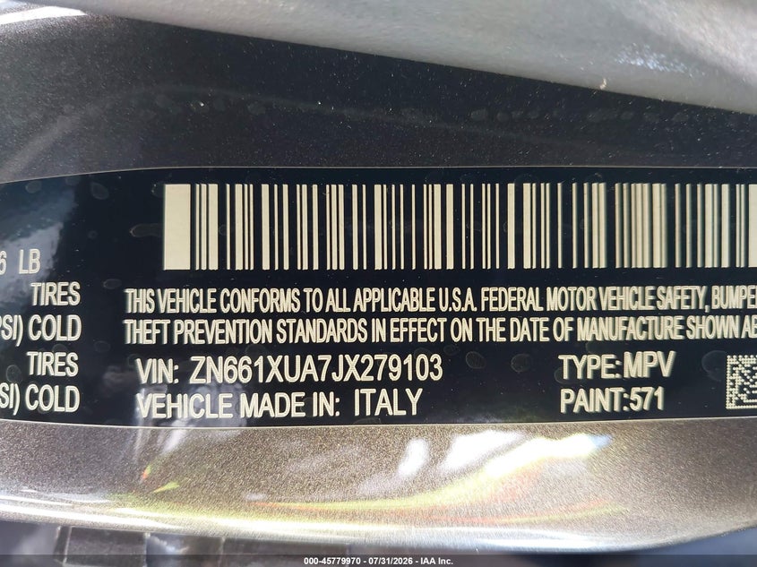 2018 Maserati Levante VIN ZN661XUA7JX279103 IAAI salvage auction — FRONT END, Salvage Title, sold $6,450 on 2026-08-17 (photo 9)