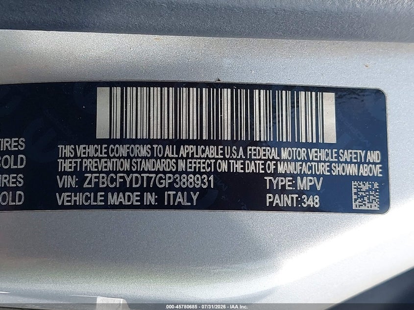 2016 Fiat 500x VIN ZFBCFYDT7GP388931 IAAI salvage auction — NORMAL WEAR, Clear (Florida), sold $425 on 2026-08-17 (photo 9)