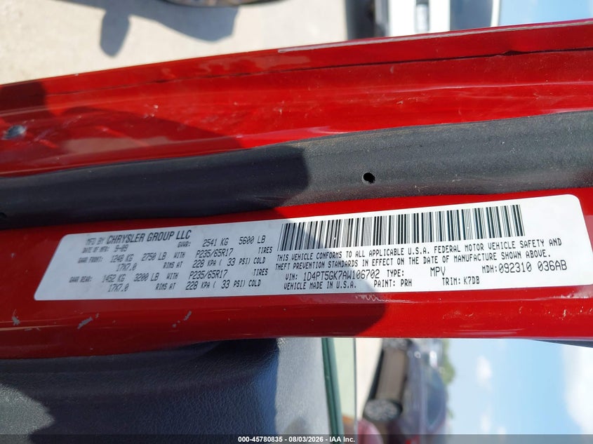 2010 Dodge Nitro VIN 1D4PT5GK7AW106702 IAAI salvage auction — NORMAL WEAR, Original (Texas), sold $325 on 2026-08-26 (photo 9)