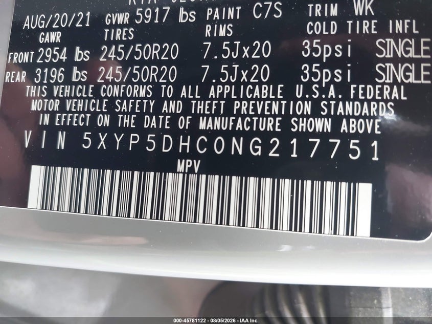 2022 Kia Telluride VIN 5XYP5DHC0NG217751 IAAI salvage auction — FRONT END, Salvage (North Carolina), sold $9,100 on 2026-08-27 (photo 9)