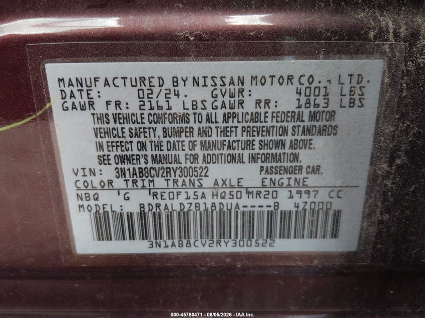 2024 Nissan Sentra VIN 3N1AB8CV2RY300522 IAAI salvage auction — RIGHT FRONT, Enterprise Vehicles Clear Only (Maryland), sold $7,575 on 2026-10-07 (photo 9)