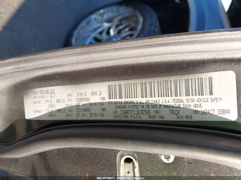 2018 Ram 1500 VIN 1C6RR7TT1JS157593 IAAI salvage auction — LEFT FRONT, Wait Title, sold $2,750 on 2026-09-04 (photo 9)