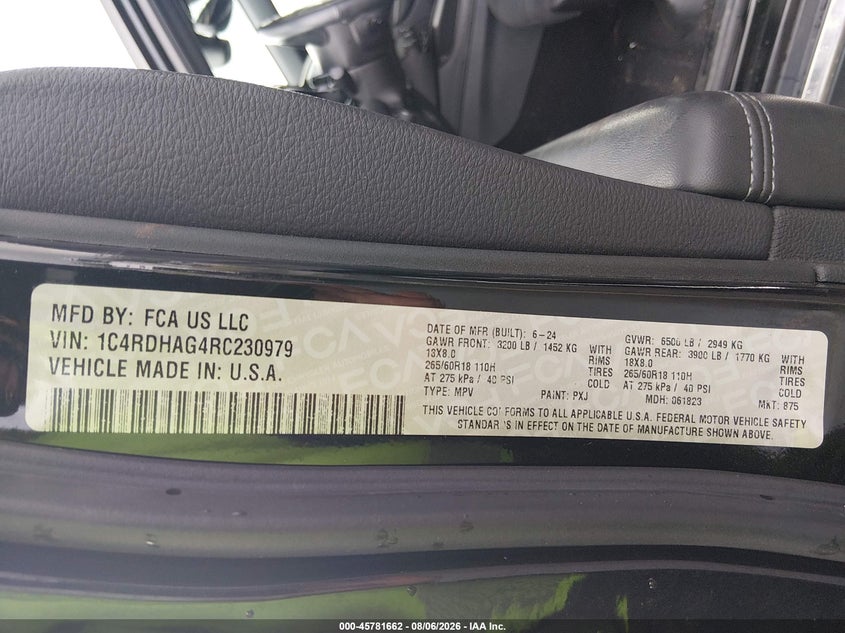 2024 Dodge Durango VIN 1C4RDHAG4RC230979 IAAI salvage auction — FRONT END, Salvage Title, sold $8,100 on 2026-09-09 (photo 9)