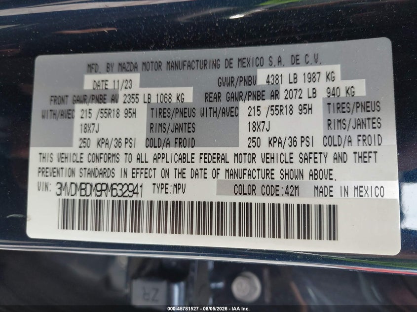 2024 Mazda Cx-30 VIN 3MVDMBDM9RM632941 IAAI salvage auction — WATER/FLOOD, Wait Title, sold $11,000 on 2026-09-02 (photo 9)