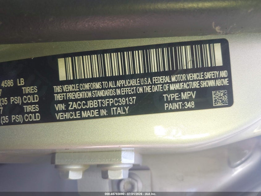 2015 Jeep Renegade VIN ZACCJBBT3FPC39137 IAAI salvage auction — NORMAL WEAR, Clear - Dealer Only (California), sold $875 on 2026-08-18 (photo 9)