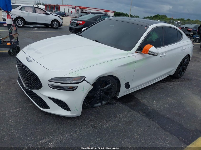 2023 Genesis G70 VIN KMTG34TA3PU104553 IAAI salvage auction — LEFT FRONT, Salvage Title, sold $11,750 on 2026-08-27 (photo 2)