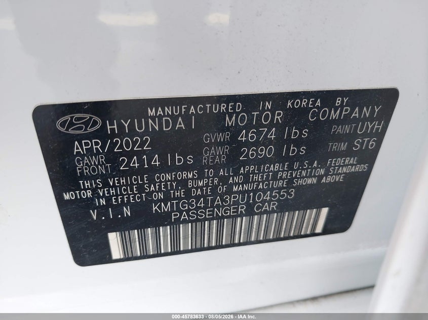 2023 Genesis G70 VIN KMTG34TA3PU104553 IAAI salvage auction — LEFT FRONT, Salvage Title, sold $11,750 on 2026-08-27 (photo 9)