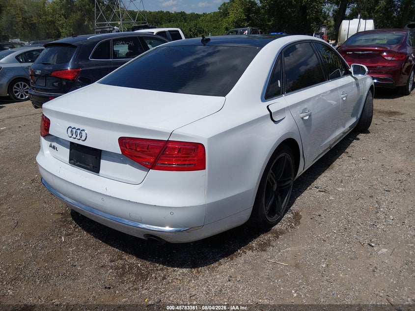 2013 Audi A8 VIN WAURGAFD6DN025798 IAAI salvage auction — LEFT SIDE, Clear (Indiana), sold $2,625 on 2026-09-04 (photo 4)