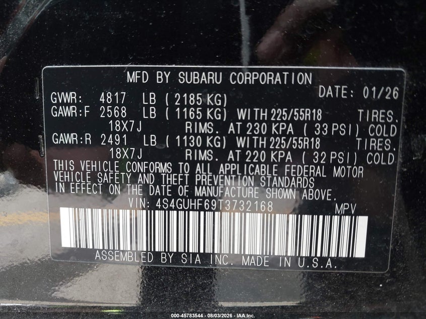 2026 Subaru Xv VIN 4S4GUHF69T3732168 IAAI salvage auction — RIGHT FRONT, Salvage Title, sold $9,250 on 2026-08-24 (photo 9)