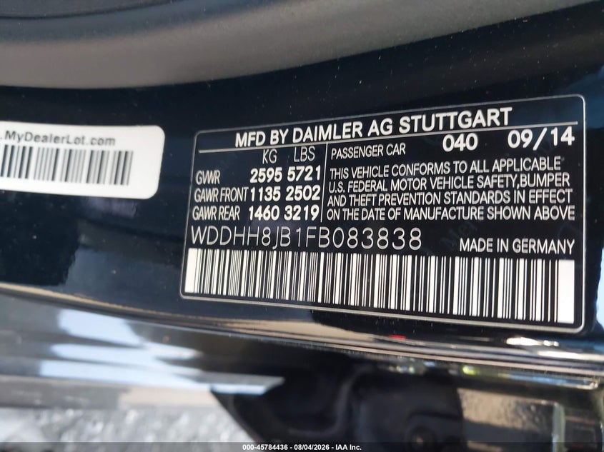 2015 Mercedes-benz E-klasse VIN WDDHH8JB1FB083838 IAAI salvage auction — REAR END, Wait Title, sold $6,550 on 2026-09-04 (photo 9)