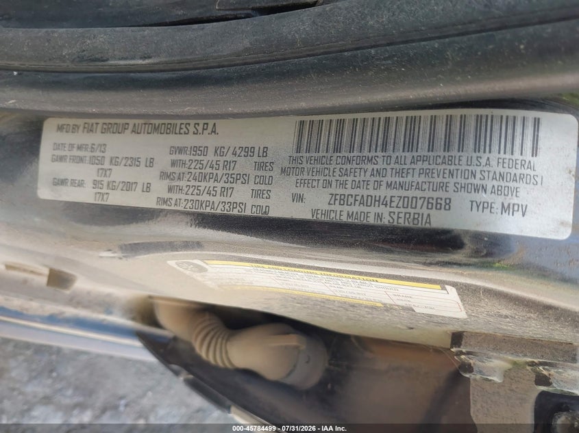 2014 Fiat 500l VIN ZFBCFADH4EZ007668 IAAI salvage auction — NORMAL WEAR, Salvage Title, sold $125 on 2026-08-06 (photo 9)