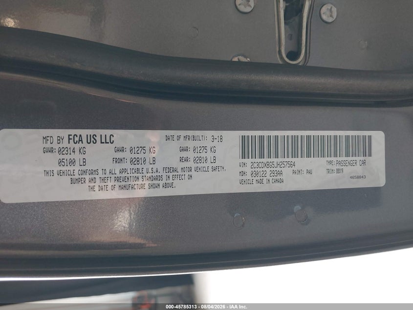 2018 Dodge Charger VIN 2C3CDXBG5JH257564 IAAI salvage auction — NORMAL WEAR, Sf97 (Texas), sold $15,050 on 2026-09-01 (photo 9)
