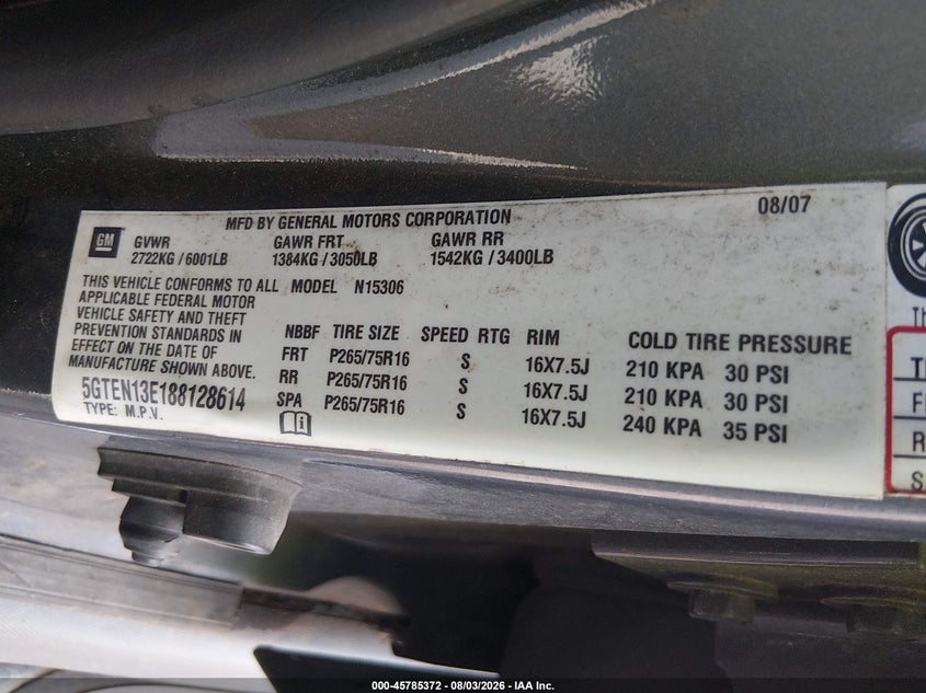 2008 Hummer H3 VIN 5GTEN13E188128614 IAAI salvage auction — FRONT END, Salvage (South Carolina), sold $675 on 2026-09-10 (photo 9)