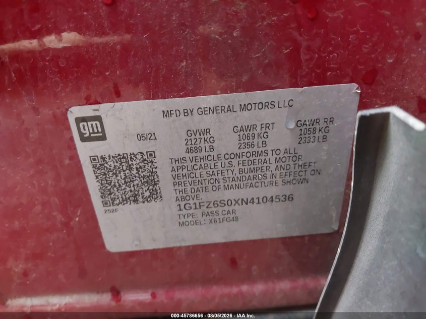 2022 Chevrolet Bolt euv VIN 1G1FZ6S0XN4104536 IAAI salvage auction — REAR END, Salvage Title, sold $7,900 on 2026-08-26 (photo 9)